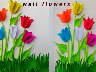Tulip flowers wall decoration with paper || paper crafts colour flowers wall frame