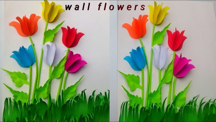 Tulip flowers wall decoration with paper || paper crafts colour flowers wall frame