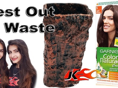 DIY Best Out Of Waste From  Hair Dyes Box | Cement vase  - JK Arts 1443