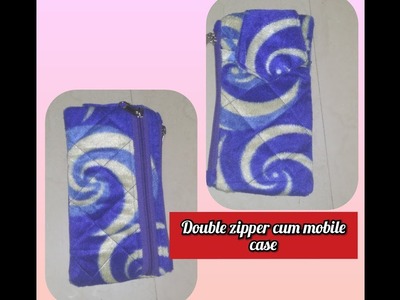 DIY Double zipper pouch cum mobile case डबल जिप पाऊज के साथ मोबैल केस