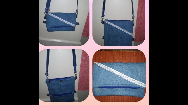 DIY Foldover Clutch cumTwo types of Sling Bag.  Use of old Jeans into new bag