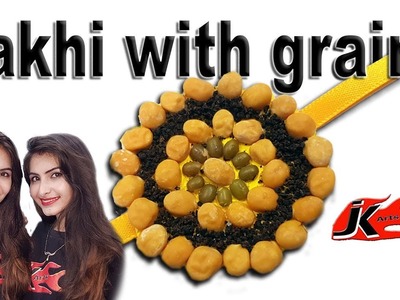 DIY How to make Rakhi at home with grains  | School Project for kids  | JK Arts 1406
