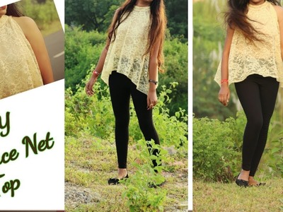 DIY :Lace net hulter neck top || loose top