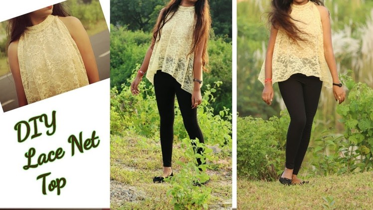 DIY :Lace net hulter neck top || loose top