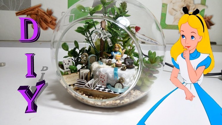 DIY Miniature Alice Forest dollhouse with working light in glass ball!!!
