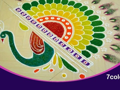 Freehand Beautiful Indian festivals colours rangoli.  kolam designs. DIY muggulu  _ 7colours