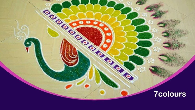 Freehand Beautiful Indian festivals colours rangoli.  kolam designs. DIY muggulu  _ 7colours