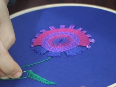 Hand embroidery design -basic flower and leaf embroidery tutorial for beginners