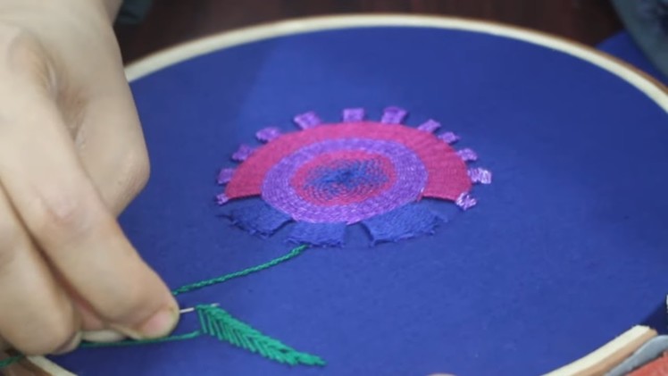 Hand embroidery design -basic flower and leaf embroidery tutorial for beginners