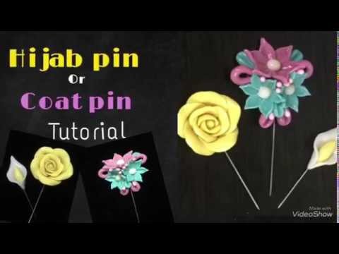 Hijab pin. Scarf pin tutorial || How to make Clay flowers coat pin at home