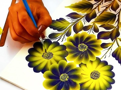 Painting with Flat Brush | One Stroke Flower & Leaves Tutorial for beginners | Painting Techniques