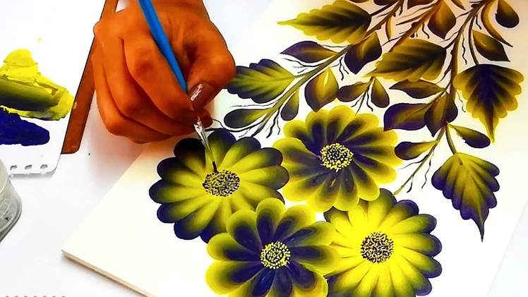 Painting with Flat Brush | One Stroke Flower & Leaves Tutorial for beginners | Painting Techniques