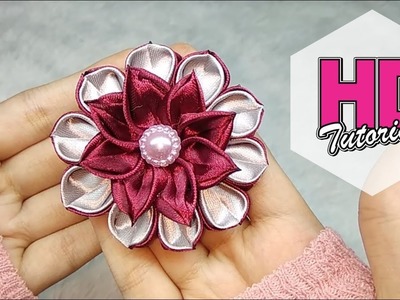 Satin ribbon flower || Tutorial Simple Kanzashi Flower || Satin Ribbon Flower || HD Tutorial