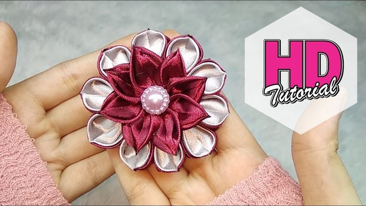 Satin ribbon flower || Tutorial Simple Kanzashi Flower || Satin Ribbon Flower || HD Tutorial