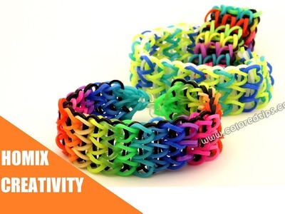 Multi-color rainbow rubber band bracelet without loom | Triple Single bracelet | Homix Creativity