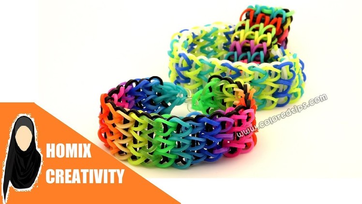 Multi-color rainbow rubber band bracelet without loom | Triple Single bracelet | Homix Creativity