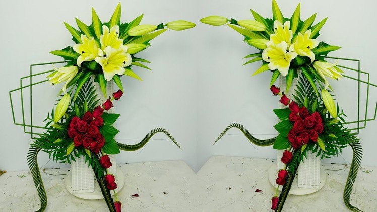 DIY Floral Arrangements for Church| Yellow Lily Flower,RED ROSE,Eps 20