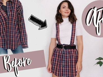 DIY Suspender Skirt from Men's Shirt | Thrifted DIY Refashion