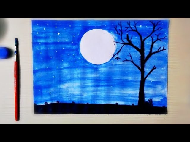 Easy Night Painting - Tree and moon || Art and DIY