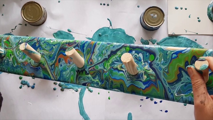 222 Painting a FUNKY Coat Rack using Acrylic Pouring 3D SOLD