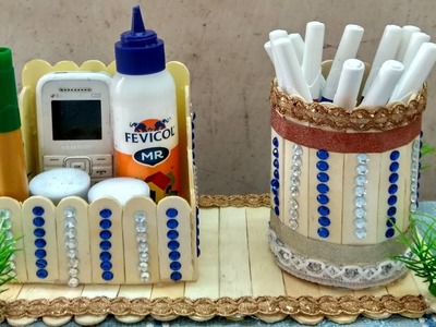Diy _how to make mobile phone and pen holder stand from popsicle stick stand mobile and pen holder