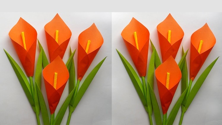 DIY: Paper Flower!!! How to Make Beautiful Calla Lily with Colour Paper!!!