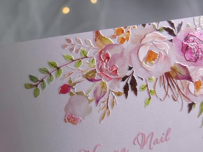 Exquisite pink floral uv printing wedding invitations on Vellum paper EWUV025
