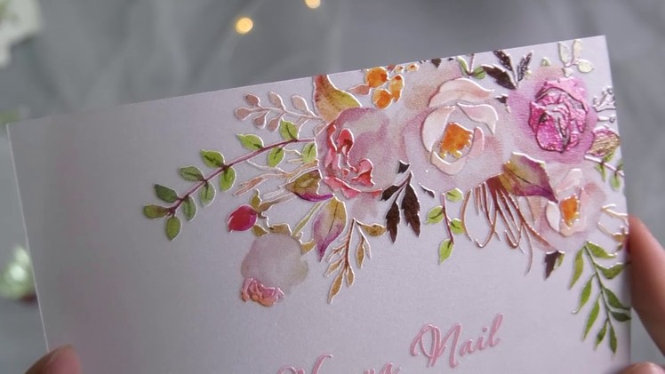 Exquisite pink floral uv printing wedding invitations on Vellum paper EWUV025