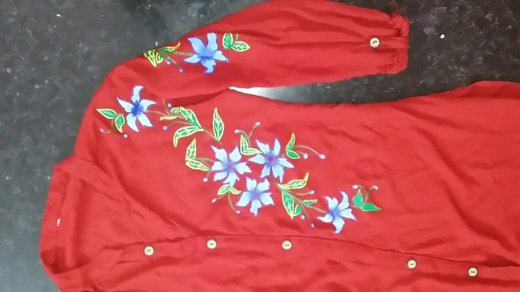 Flower Panting Design on Top | Kurtis.Free Hand Fabric Painting Design | Simple & Easy Techniques