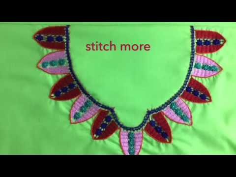 Hand embroidery easy stitch Neckline embroidery stem stitch & spider web stitch
