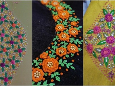Hand embroidery Saree blouse embroidery designs beautiful flower designs