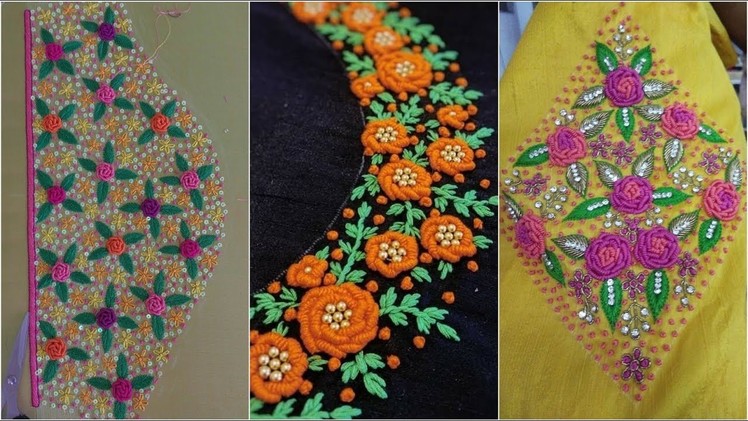 Hand embroidery Saree blouse embroidery designs beautiful flower designs