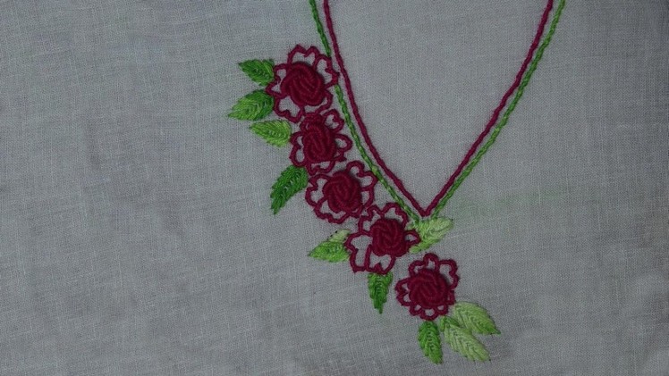 Hand Embroidery Work : Brazilian Embroidery : Neckline Embroidery