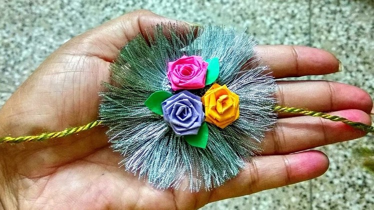 Rakhi making ideas With Silver lase and paper flowers