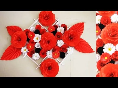 Wall Decoration Ideas | Beautiful Wall Hanging Making at Home | Paper Flower Wall Hanging. 4