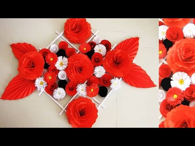 Wall Decoration Ideas | Beautiful Wall Hanging Making at Home | Paper Flower Wall Hanging. 4