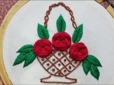 Basket stitch hand embroidery:Rosette stitch flower embroidery