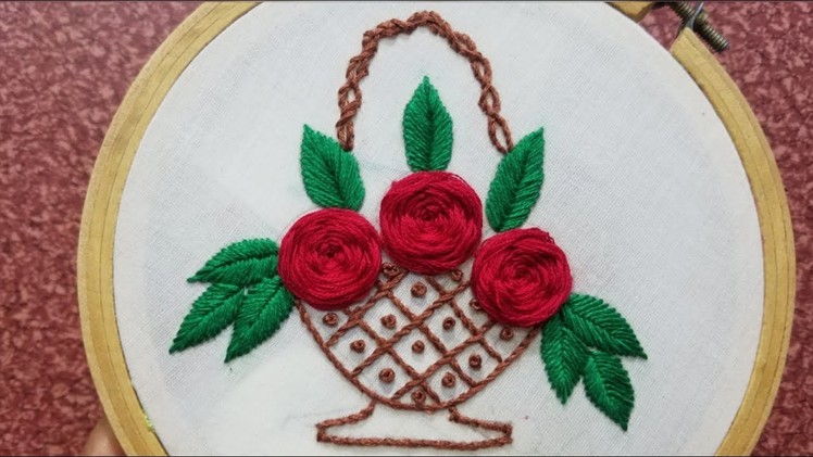 Basket stitch hand embroidery:Rosette stitch flower embroidery