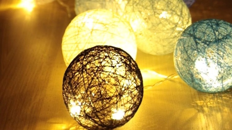 【DIY】Cotton Ball Lights＊【インテリアDIY】糸で作る照明「コットンランプ」を手作り♡