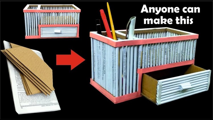 DIY old newspaper desk organizer | how to reuse old newspaper