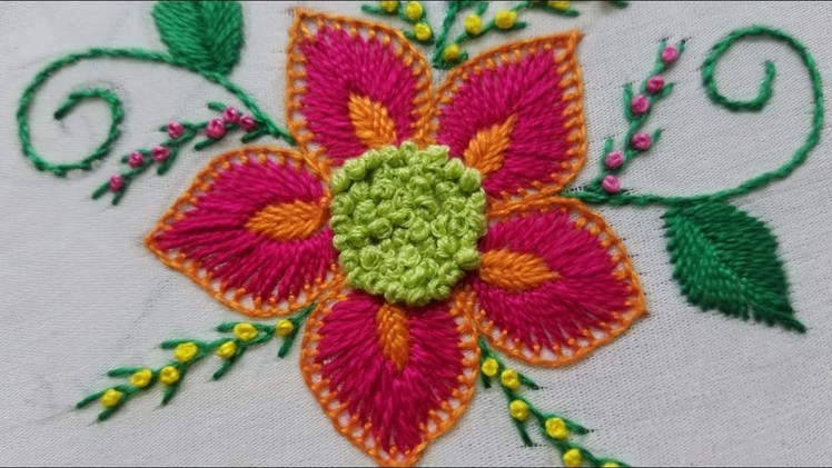 Easy hand embroidery:Flower embroidery.beautiful Big flower hand stitch