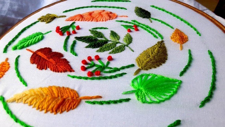 Hand Embroidery : 11 Types Leaf For Beginners By Nakshi Katha.