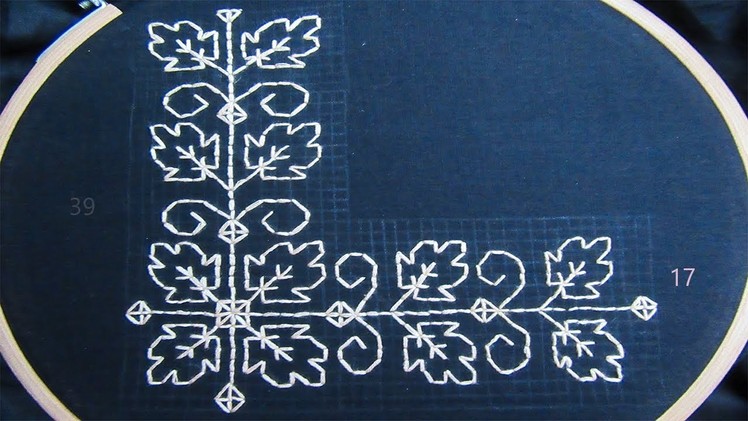 Hand Embroidery; Back Stitch ; Beautiful border line design by Nakshi Kantha World