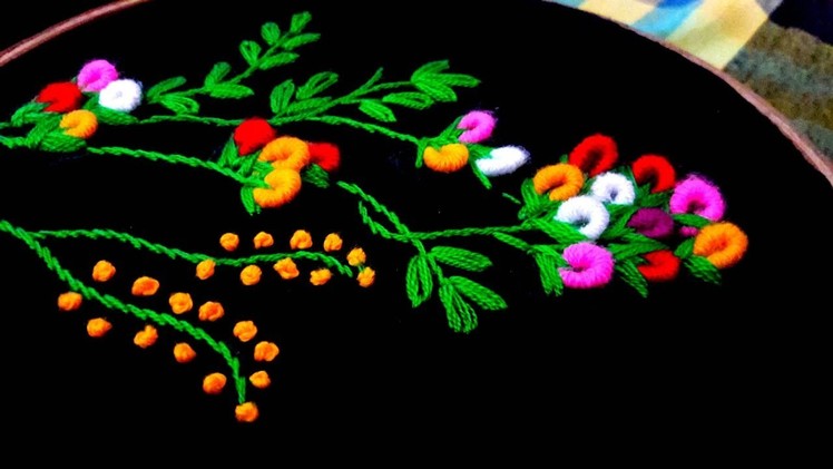 Hand embroidery : brazilian embroidery flower design.