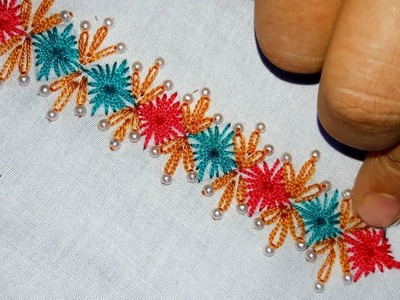 Hand Embroidery - Chicken Stitch border design.