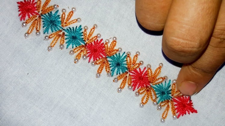 Hand Embroidery - Chicken Stitch border design.