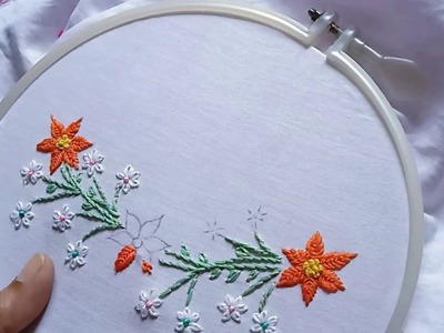 Hand embroidery. Easy Neckline embroidery design.