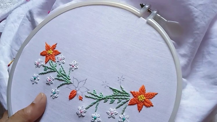 Hand embroidery. Easy Neckline embroidery design.
