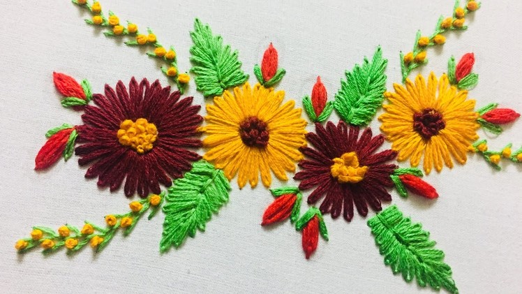 Hand Embroidery fiower design with lazy daisy stitch by nakshi design art