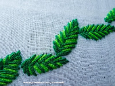 Hand Embroidery Fishbone Stitch Leaf border line Embroidery Design